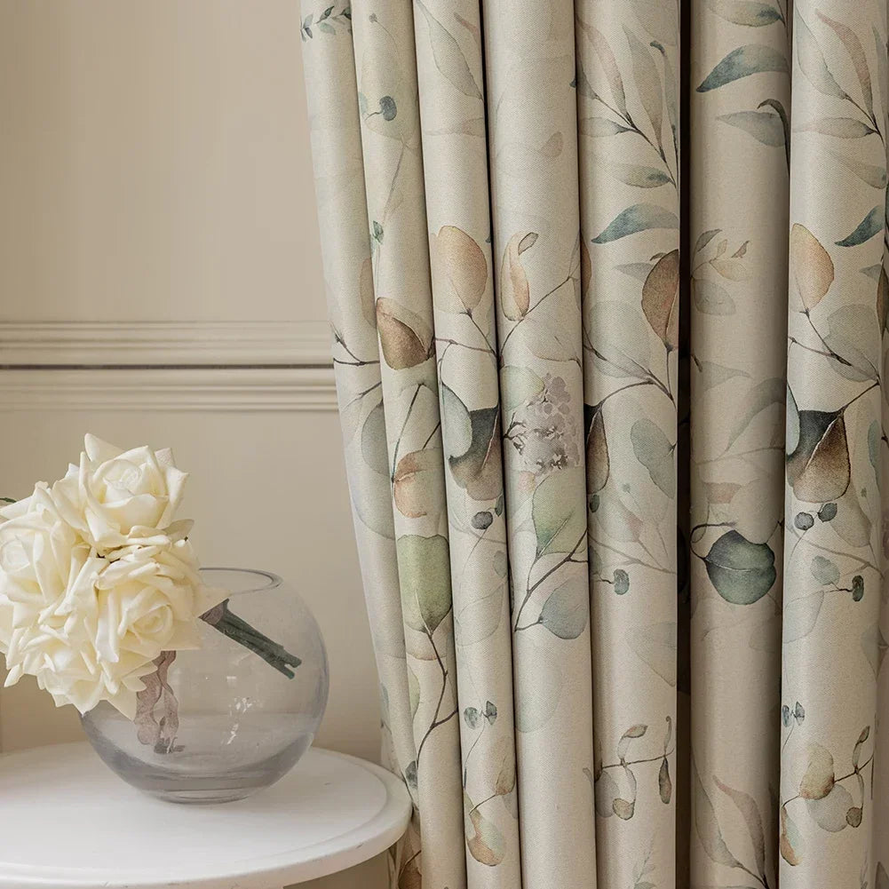LEEJOOM Green Leaves Printed Blackout Curtain Window Blinds for Living Room Bedroom French Window 1PC
