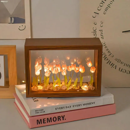 DIY Wooden Photo Frame Tulip Flower Sea Home Decoration Ornaments Atmosphere Lights Valentine's Day Mother's Day Birthday Gifts