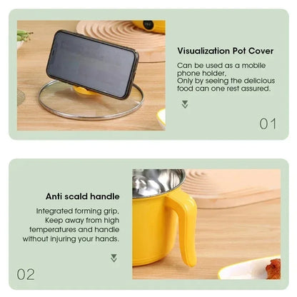 Portable Mini Electric Hot Pot 1.8L Non-stick Multifunctional Cooker for Dorm Cooking and Home Use for 1-2 People with Auto