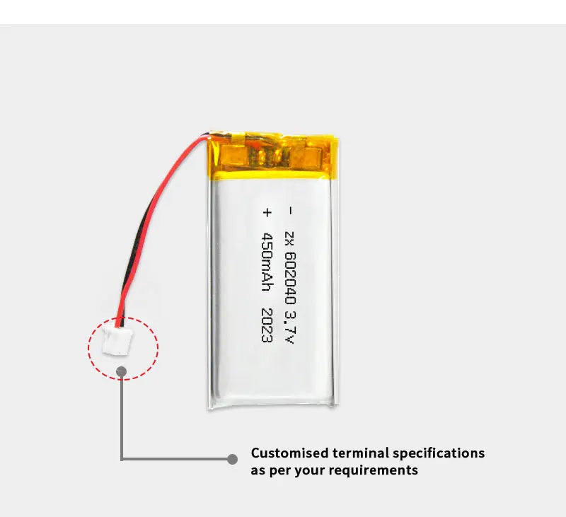 602040 Li Po Battery 3.7V Lithium Batteries 450mAh Lipo Rechargeable Cell for Smart Wearable Walkie Talkie GPS PSP Game Console