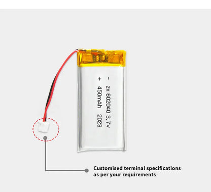 602040 Li Po Battery 3.7V Lithium Batteries 450mAh Lipo Rechargeable Cell for Smart Wearable Walkie Talkie GPS PSP Game Console