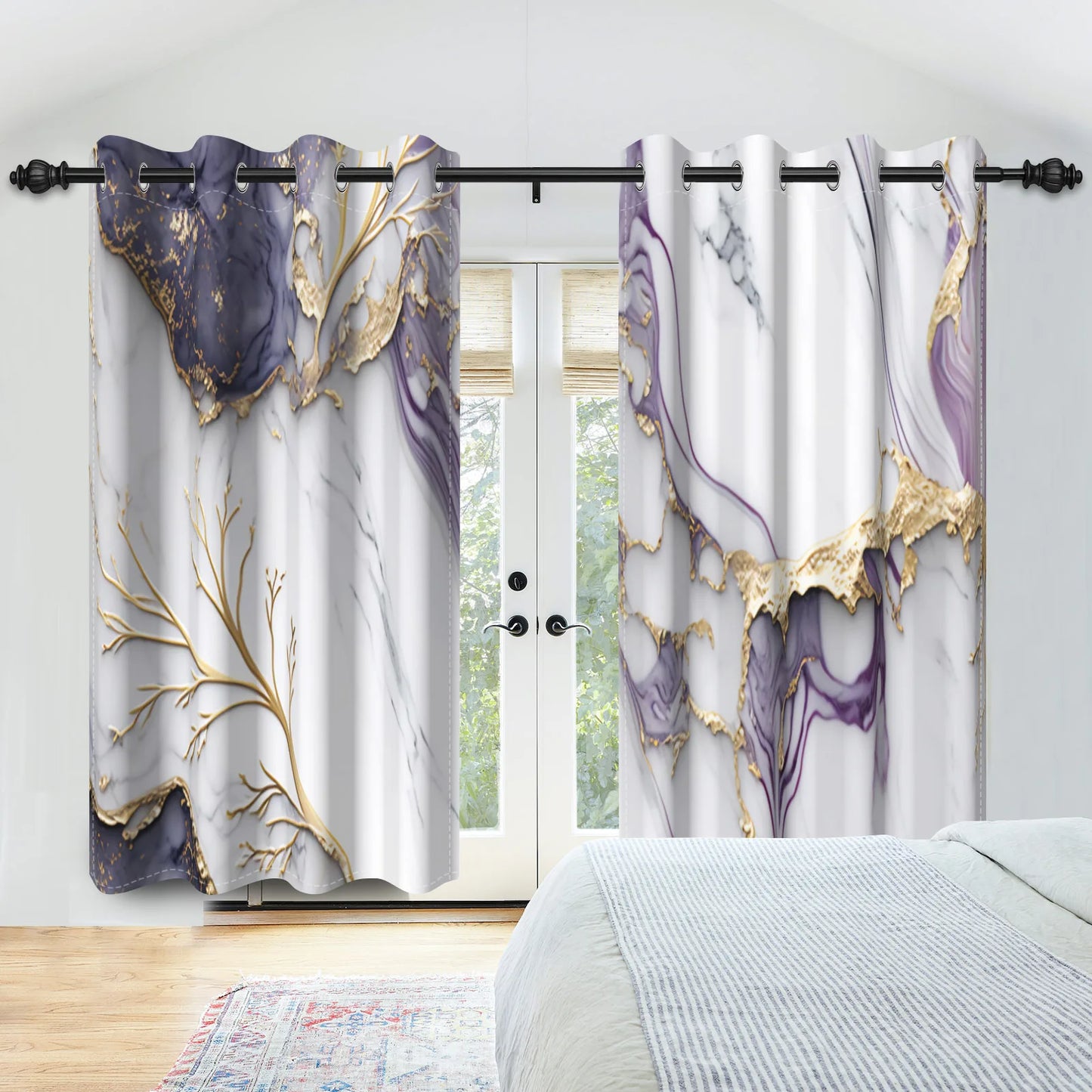 2pcs/set Marble Print Blackout Curtain Modern Window Drapes Blue Gold Pink Thermal Insulated Living Room Bedroom Home Decoration