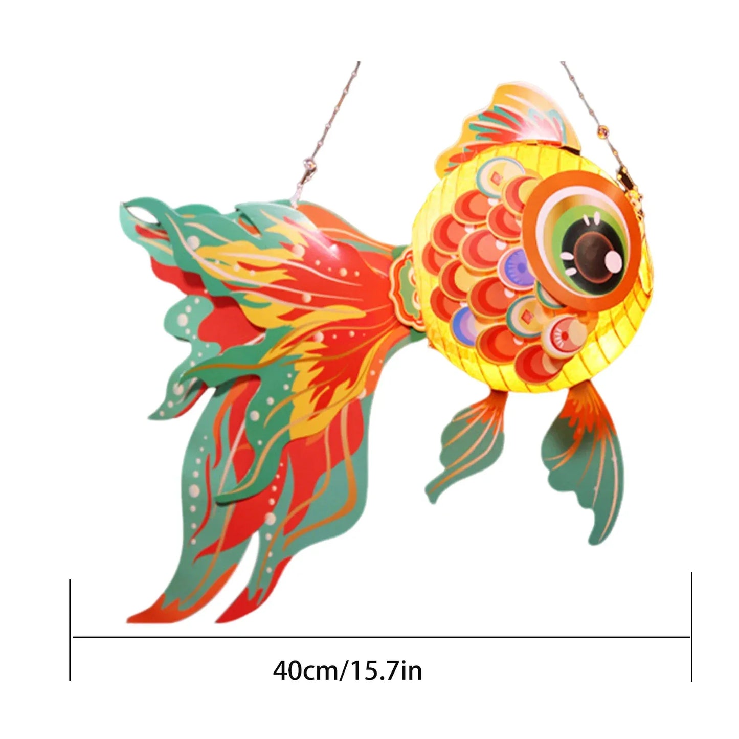 1 Set Goldfish Paper Lantern with Pole DIY Handmade Lantern Chinese New Year Mid-Autumn Festival Fish Night Light Material Bag
