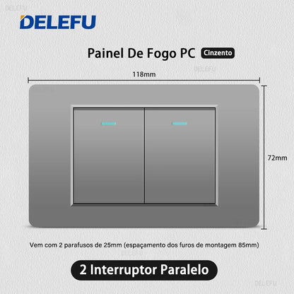 DELEFU Grey PC Panel Brazil Standard Wall Power Socket Double USB Type C Outlet Light Switch Home Office Electrical Plug 10A 20A