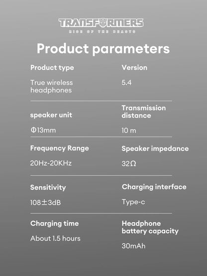 100% Original TRANSFORMERS TF-T23 TWS Bluetooth 5.4 Gaming Earphones Headphones Music Dual Mode Earbuds Choice High Quality