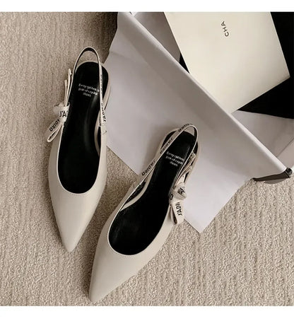 2025 New Fashionable Pointed-toe Buckle Solid Color High-heeled Sandals for Women in Spring and summer  Luxury Shoes