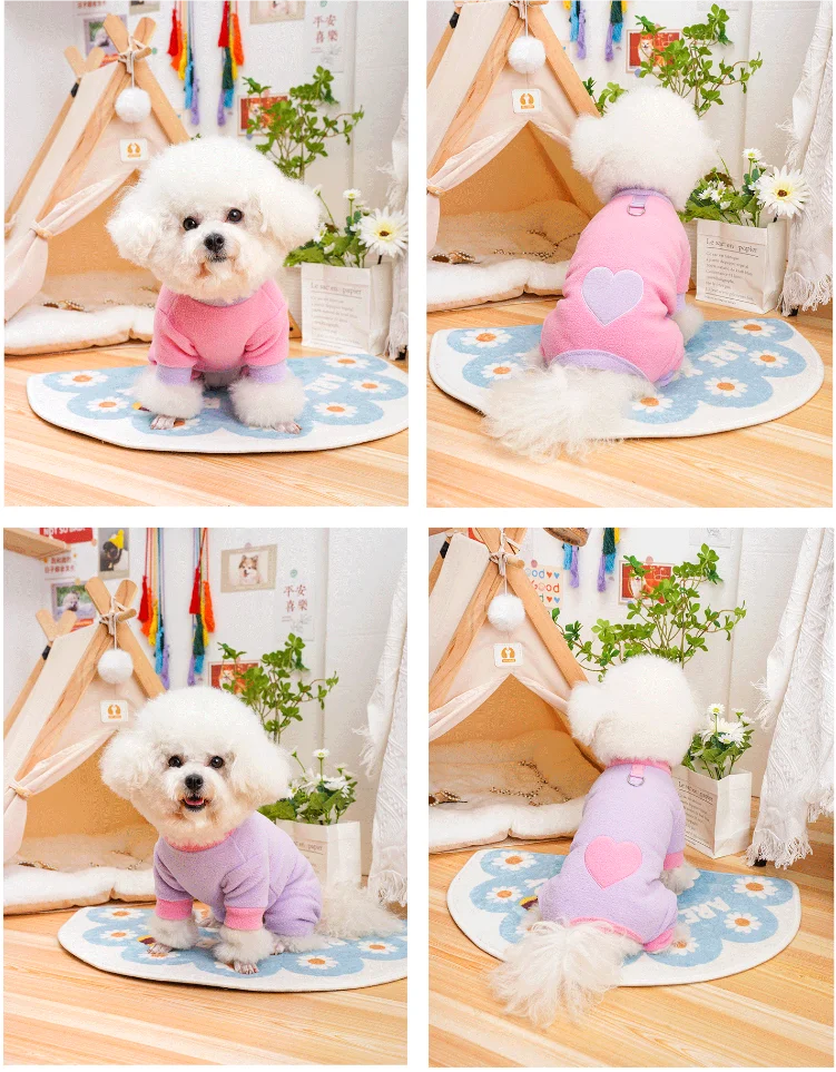 Heart Pattern Dog Pajamas for Small Dogs, Warm Fleece Dog Jumpsuit Yorkie Puppy Onesie Autumn Winter Clothes Chiwawa Pet Apparel