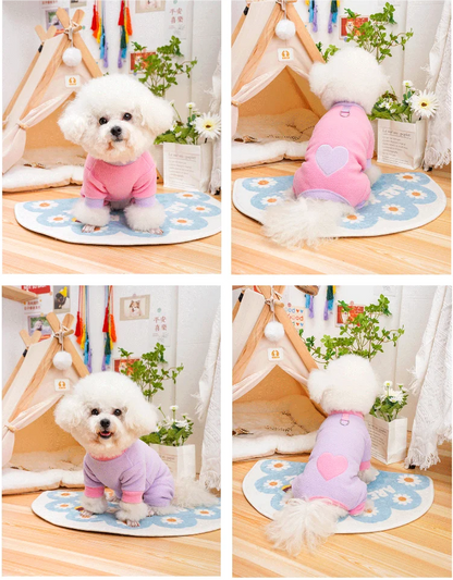 Heart Pattern Dog Pajamas for Small Dogs, Warm Fleece Dog Jumpsuit Yorkie Puppy Onesie Autumn Winter Clothes Chiwawa Pet Apparel