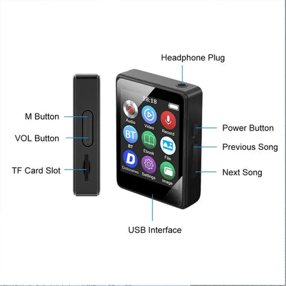 Portable MP3 Player Bluetooth 5.0 Music Stereo Speaker Mini MP4 Video Playback With LED Screen FM Radio Recording For Walkman