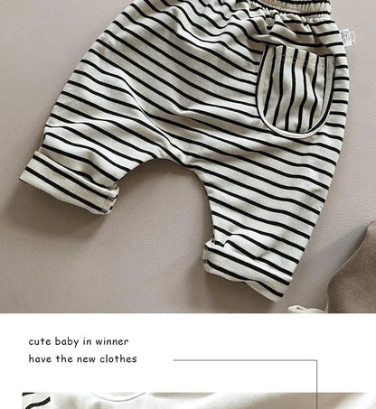 2025Spring Autumn New Baby PP Pants 1-5Y Boys Girls Cotton Striped Loose Harem Trousers Toddler Daily Infant Wear Kids Clothing