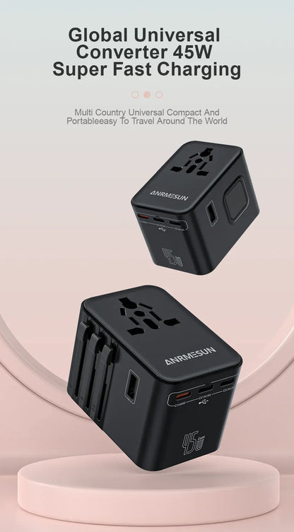 Global Universal Conversion Travel Plug 2 Type-C Sockets EU US AC Power Travel Adapter PD 65w 45w 25w Travel Plug Fast Charging