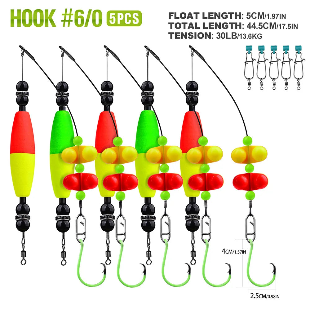 PROBEROS 5pcs 6/0 8/0 10/0 Artificial Catfish Rigs with Rattler High Quality Fishing Equipment  for Freshwater Fishing Wholesale