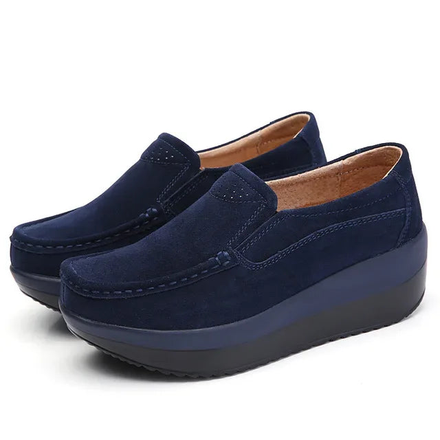 Creepers Platform Shoes Women Flats Women Loafers Spring Autumn Casual Suede Leather Shoes Ladies Moccasins Slip On Plus Size 42