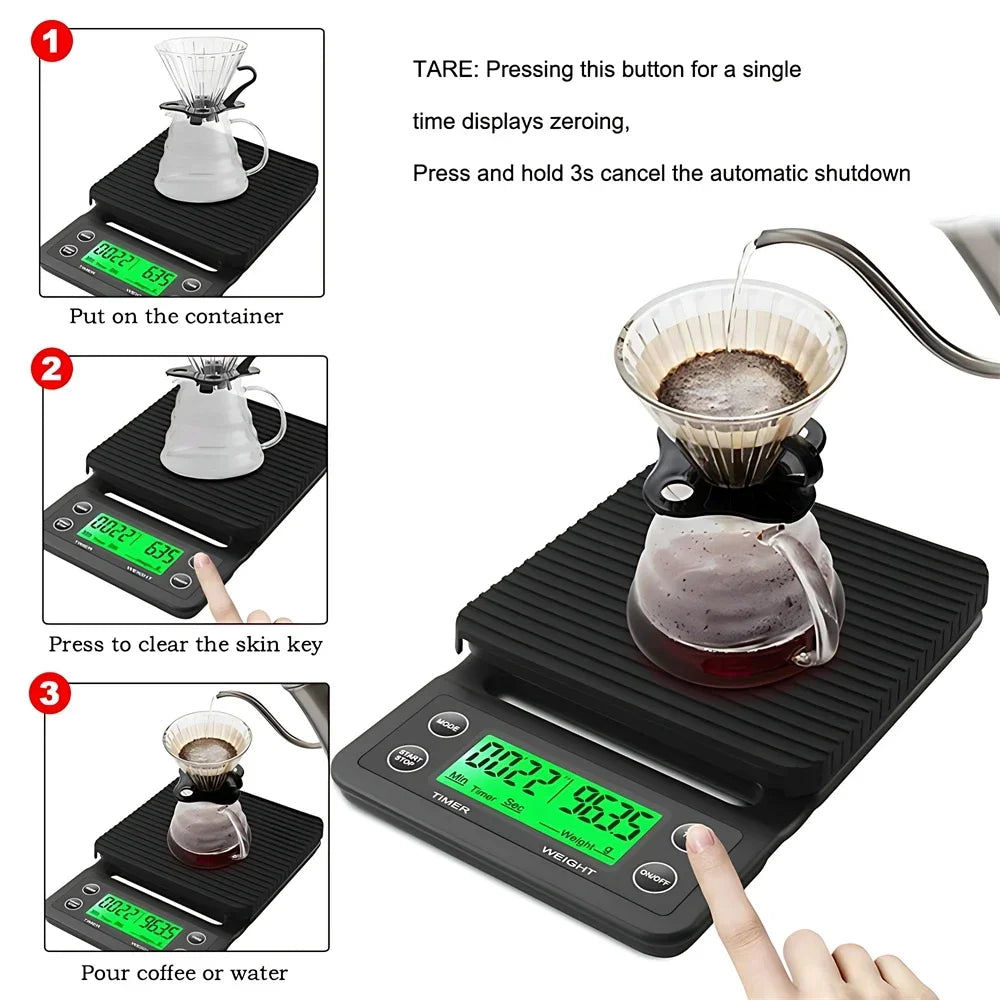 5/3kg LCD Electronic Drip Coffee Scale High Precision Measuring Digital Display Timer Coffee Weight Tools Portable Kitchen Sc