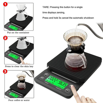 5/3kg LCD Electronic Drip Coffee Scale High Precision Measuring Digital Display Timer Coffee Weight Tools Portable Kitchen Sc