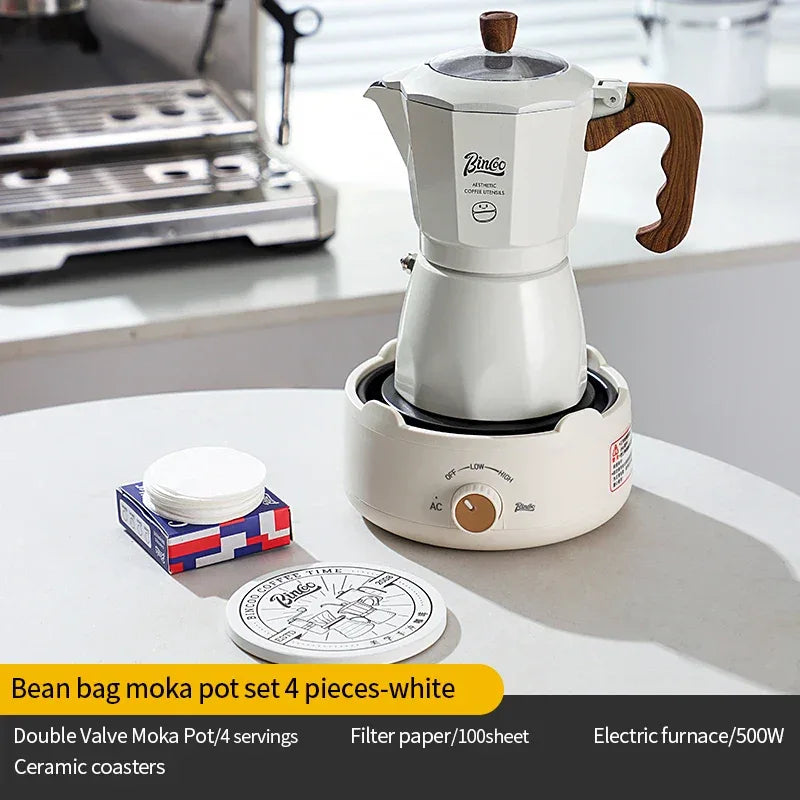 Bincoo Dual Valve Moka Pot Espresso Maker Mocha Pot Brewed Coffee Pot 220V Electric Stove Concentrated Extraction Barista Tools
