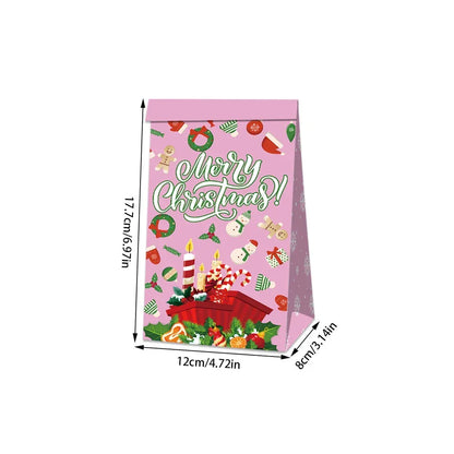 12pcs Pink Christmas Gift Bag Box Fairy Snow Scene Print Cookie Candy Bags Christmas Eve Candy Box Navidad Natal Noel Kids Gift