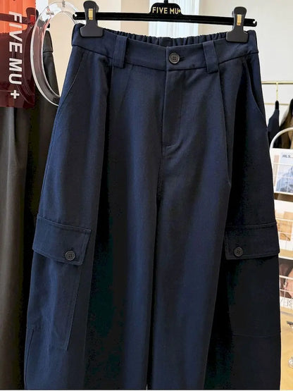 Cargo Pants Women Large Size Sporty Workwear Korean Style Casual Elastic Waisted Trousers Streetwear Clothing Wide Leg Pants