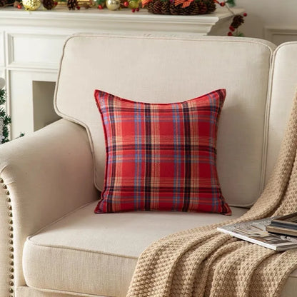 Christmas Plaid Decorative Throw Pillow Covers Scottish Tartan Cushion Case for Farmhouse Home Holiday Decor Sofa Couch Decor