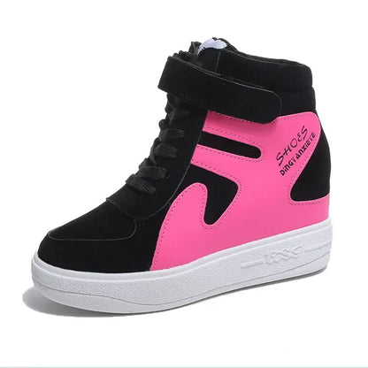 2020 Thick Platform Sneakers Casual Lace-Up Wedges High Heel Womens Shoes Outdoor Black Red Platform Vulcanize Shoes Women