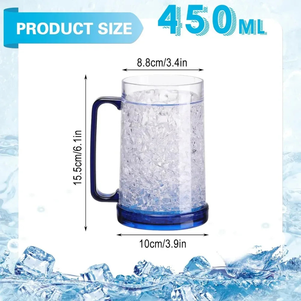 Double Wall Gel Frosty Freezer Ice Mugs Beer Mug with Handles Transparent Whiskey Glasses for Bar Outdoor Drinking Glasses