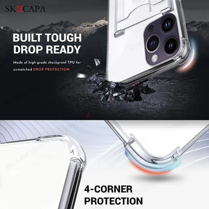Ring Holder Wallet Card Slot Phone Case for Xiaomi 14T 14 Pro Airbag Shockproof Soft Silicone Transparent Cover for Redmi 14C 4G