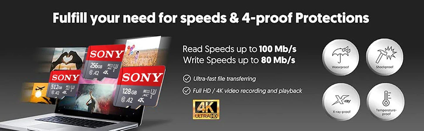SONY SD Memory Card Extreme Micro TF SD Card 128GB 256GB 1TB 512GB A2 U3 V60 Flash Cards For Xiaomi Phone PC Camera