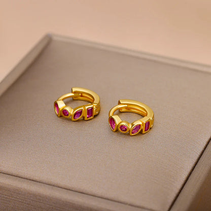 Mini Small Green Zircon Waterdrop Hoop Earrings for Women Gold Plated Stainless Steel Earrings Aesthetic Jewelry Wedding Gift