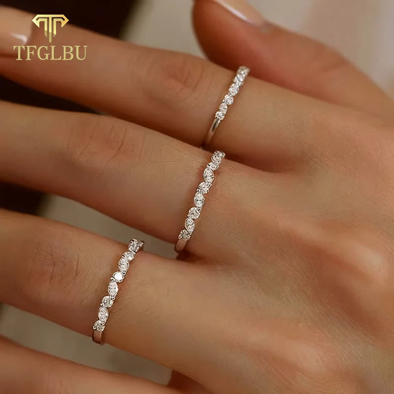 TFGLBU Trendy 1.5mm Moissanite Ring for Women Lab Diamond Matching 100% 925 Sterling Silver Certified Band Wholesale Jewelry