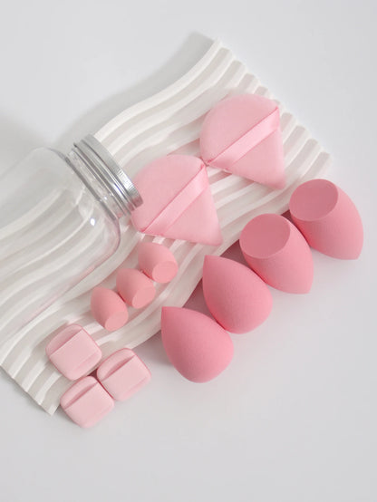 12Pcs Makeup Sponge Set with Storage Jar Latex-Free, Makeup Sponge Finger Puff, Dual-Use Wet & Dry Foundation Cosmetic Puffs