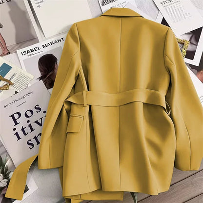 2024 Spring Autumn Suit Jacket Office Lady Fashion Elegant Commute Long Sleeve Lace Up Coat For Women 2024 Female Black Tops