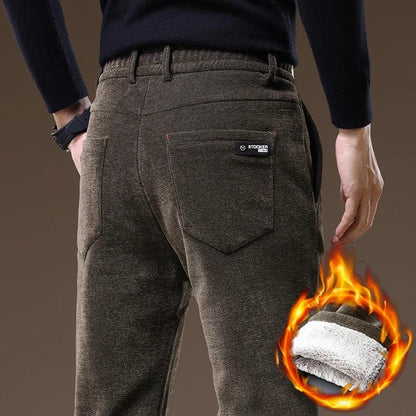 Casual Pants Men Winter New Fleece Business Elastic Waist Slim Korean Warm Thick Brushed Plush Trousers Male 28-38