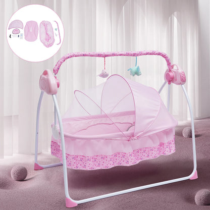 Electric Baby Cradle Auto Swing Rocker Cot Infant Sleeping Bed Swing Crib Kit Timer+Bluetooth Music+Mat+Pillow 5Gears Adjustable
