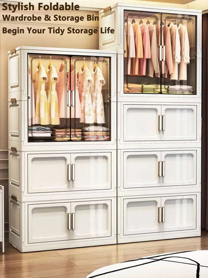 Multi-Functional Folding Storage Cabinet with Doors White/Black/Gray for Home Office Kitchen Bathroom Organizer