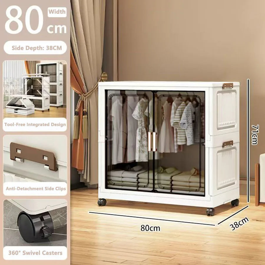 Multi-Functional Folding Storage Cabinet with Doors for Home Office Kitchen Bathroom Organizer White Black Gray