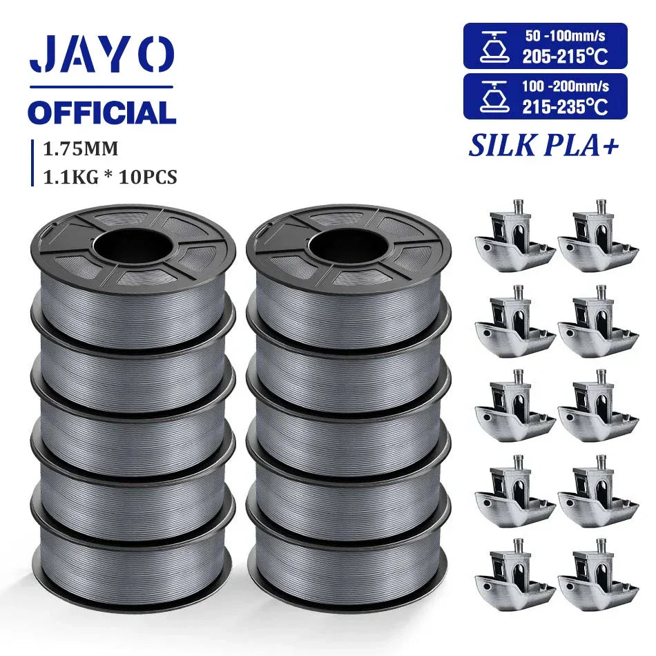 JAYO 10Rolls SILK PLA+ 3D Filament 1.75mm SILK PLA Rainbow  Filament for FDM 3D Printer SILK Dual & Triple 3D Printing Materials