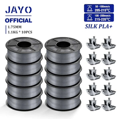JAYO 10Rolls SILK PLA+ 3D Filament 1.75mm SILK PLA Rainbow  Filament for FDM 3D Printer SILK Dual & Triple 3D Printing Materials