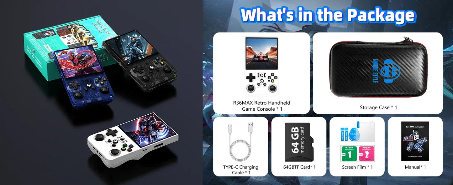 AISLPC R36MAX Retro Handheld Video Game Console Linux System 4.0 Inch IPS Screen Portable Pocket Video Player 128GB Games Gifts