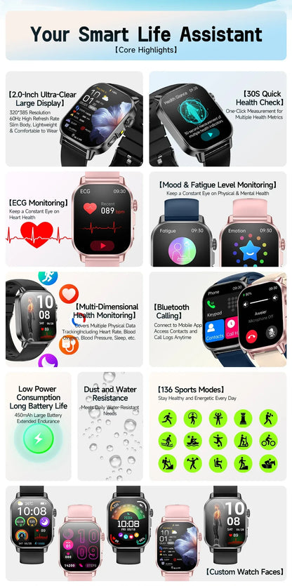 2026 New Health Smart Watch Precise Measurement ECG+PPG Blood Pressure Uric Acid Body Fat Analysis call SmartWatch For Men Women