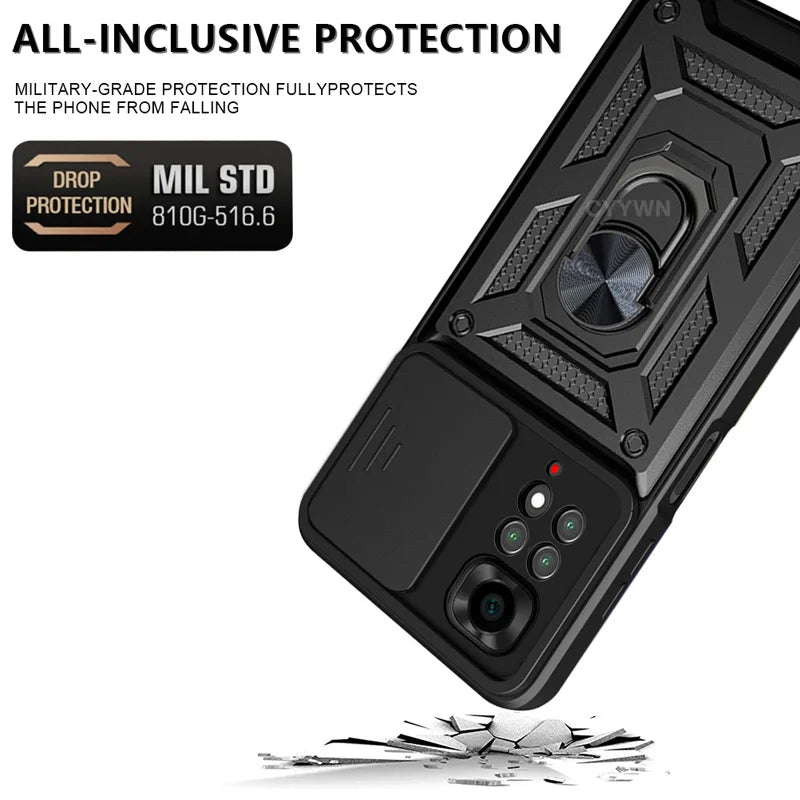 Slide Camera Lens Protector Armor Case For Redmi Note 13 12 11 10 Pro Plus 10s 11s 12s 13C 12C Military Grade Bumpers Ring Cover