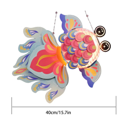 1 Set Goldfish Paper Lantern with Pole DIY Handmade Lantern Chinese New Year Mid-Autumn Festival Fish Night Light Material Bag