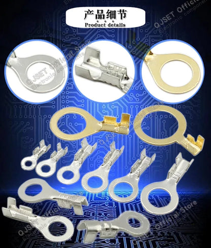 100PCS Circular Terminal Blocks DJ431 O-ring lugs Cold pressed connectors Copper lugs Terminal blocks Open ended bare ends 6.3mm