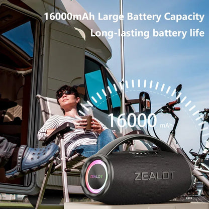 ZEALOT S97 80W Wireless speaker, Outdoor Portable Subwoofer Speaker, Hifi Sound quality,Dual Pairing, Fast Charging,16000mAh.