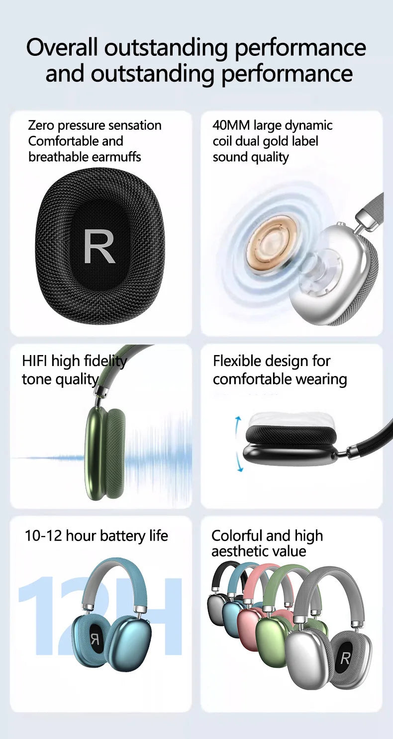 Original Over-Ear Wireless Bluetooth Headphones Noise Cancelling Microphone Gaming Head  Mounted Earphones Supports TF Card