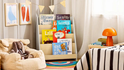Children's bookshelf, Storage Furniture with 4 levels of open compartments, 61x30x71cm, White + wood color