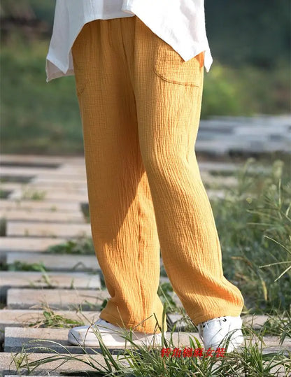 2024 Spring Women' Fashion comfortable cotton linen pants Plus size Women pleated Autumn pants with pockets 5XL 6XL pantalones