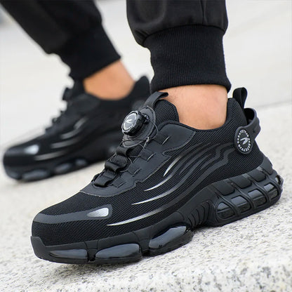 Breathable Men Boots Rotating Buttons Safety Shoes Men Puncture-Proof Work Boots Steel Toe Shoes Light Indestructible Shoes