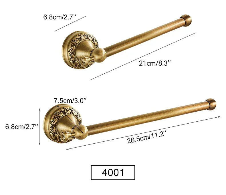 Antique Brass 2pc Bathroom Accessories Set, Bronze Dispenser Towel Rod and Toilet Paper Holder for Bathroom Wall Mounted