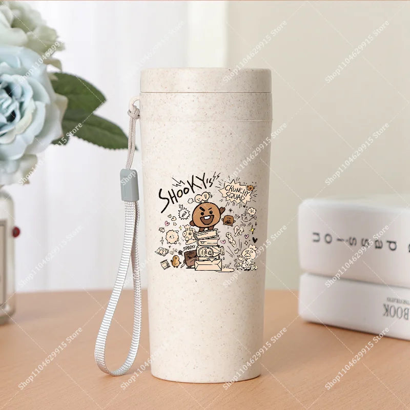 350ml BT21 Portable Water Bottle COOKY TATA RJ Cute Anime Leak-proof Plastic Drinking Cup Milk Coffee Juice Cup Drinkware Gift