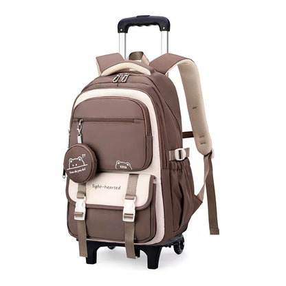 Children School Backpack Trolley Bag with Wheels Students Backpack Book Bag Rolling School bag for Girls Kids Wheeled Backpack